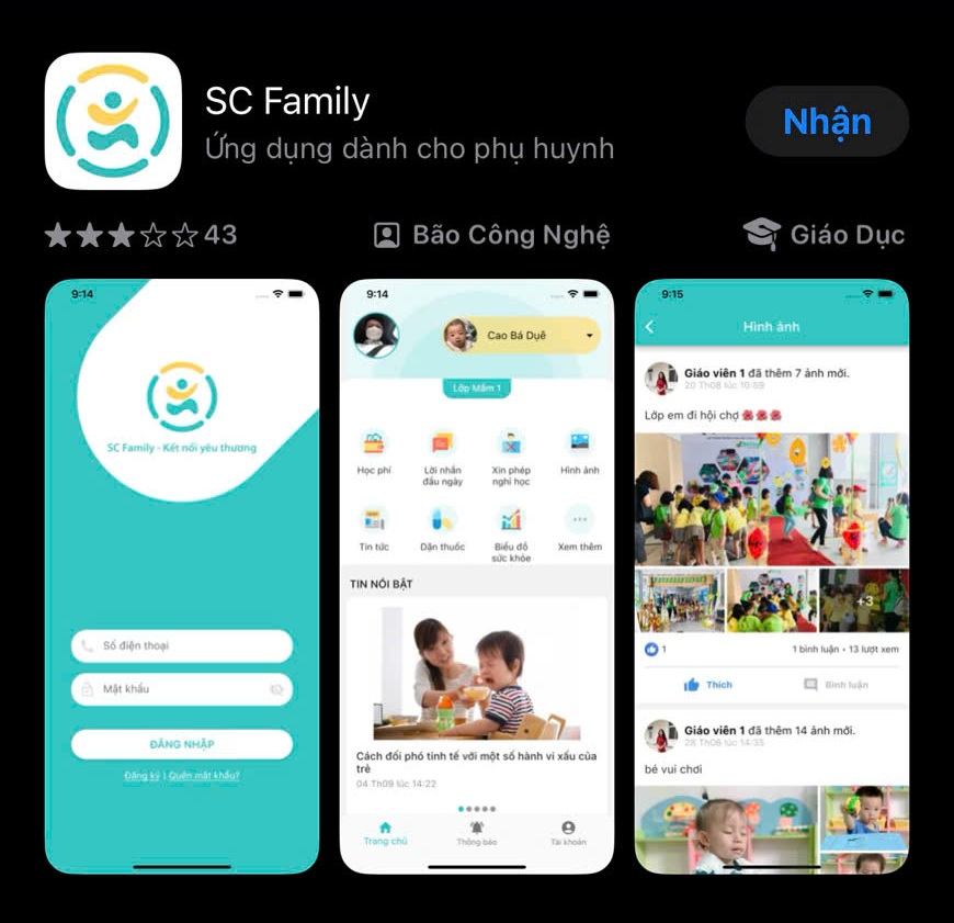 SC Family trên Iphone sổ liên lạc điện tử 